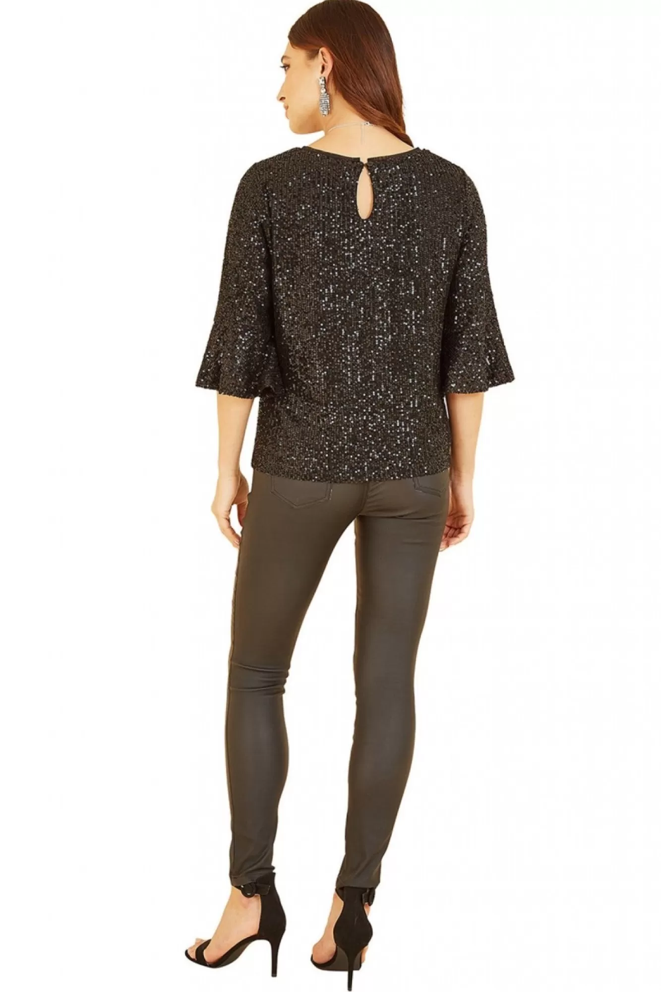 Blouses^Yumi Sequin Top With Fluted Sleeve Black