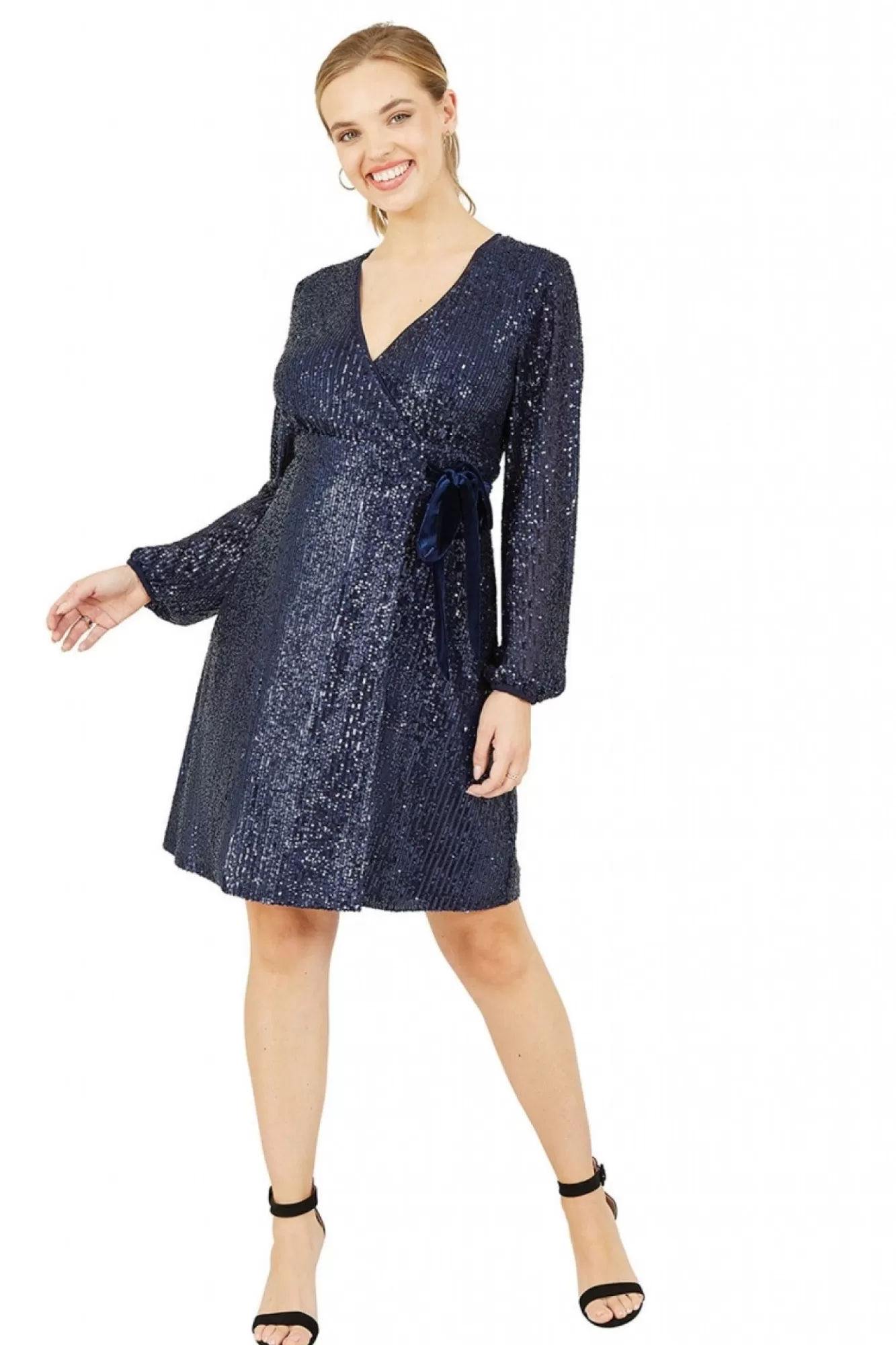 Mini Dresses^Yumi Sequin Wrap Dress With Velvet Tie Navy
