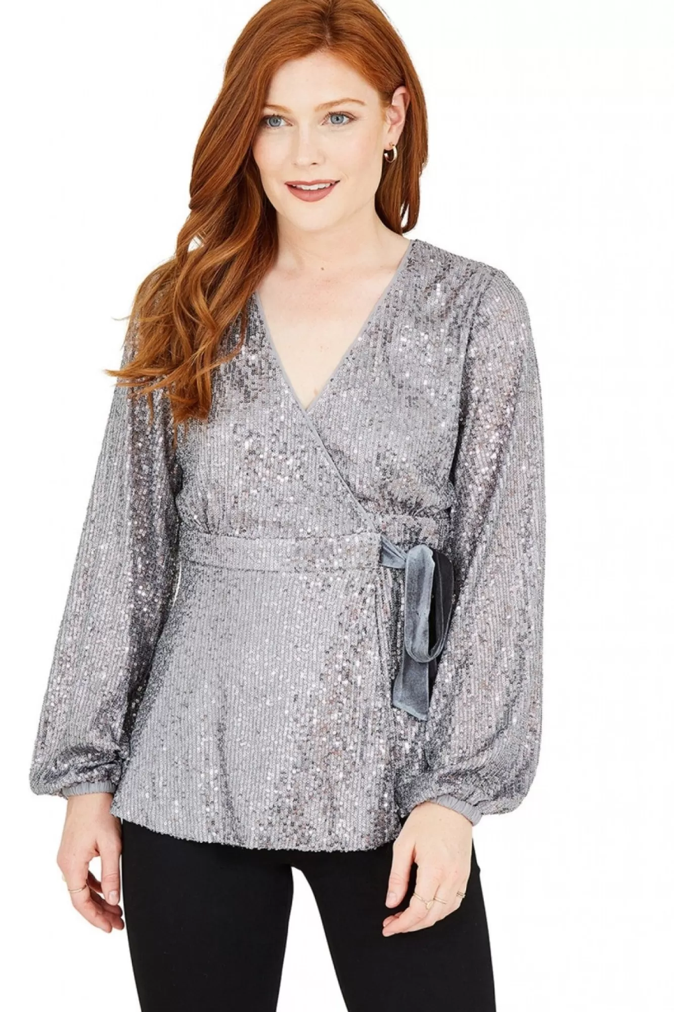 Blouses^Yumi Sequin Wrap Top Silver