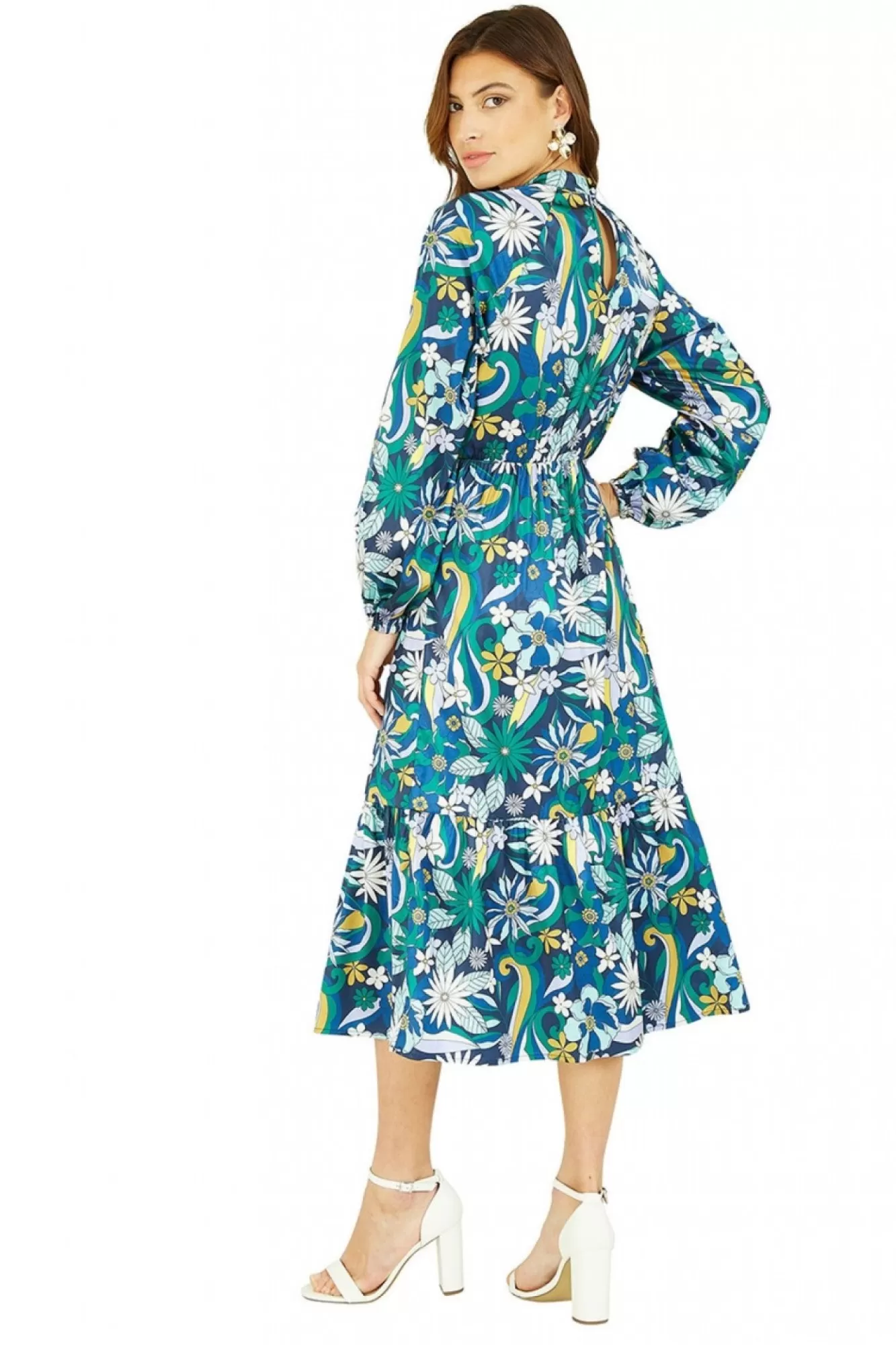 Midi Dresses^Yumi Seventies Floral Print High Neck Midi Dress Green