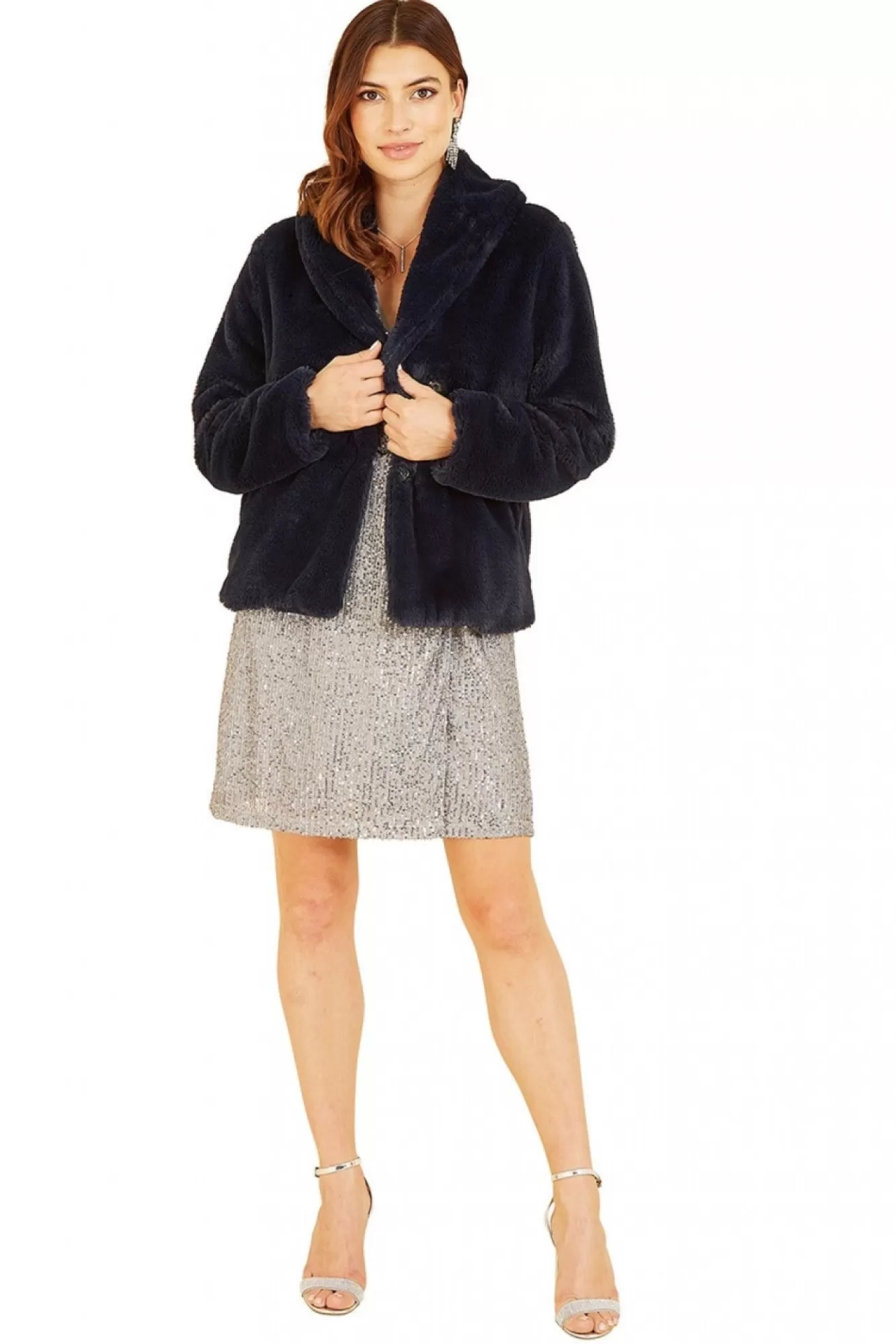 Outerwear^Yumi Short Wrap Faux Fur Coat Navy