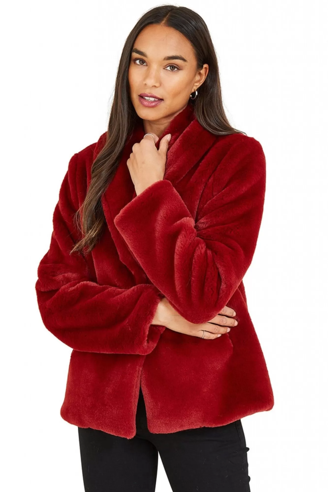 Outerwear^Yumi Short Wrap Faux Fur Coat Red