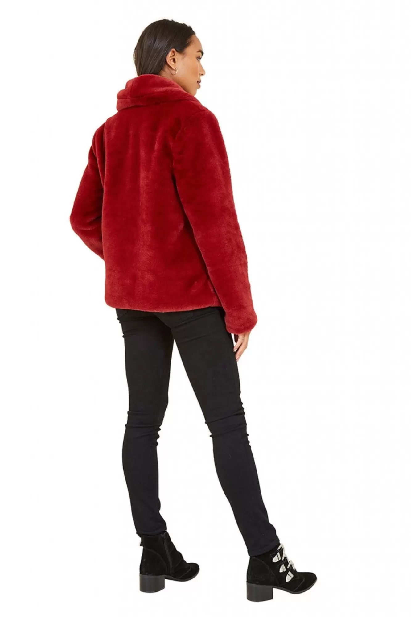 Outerwear^Yumi Short Wrap Faux Fur Coat Red