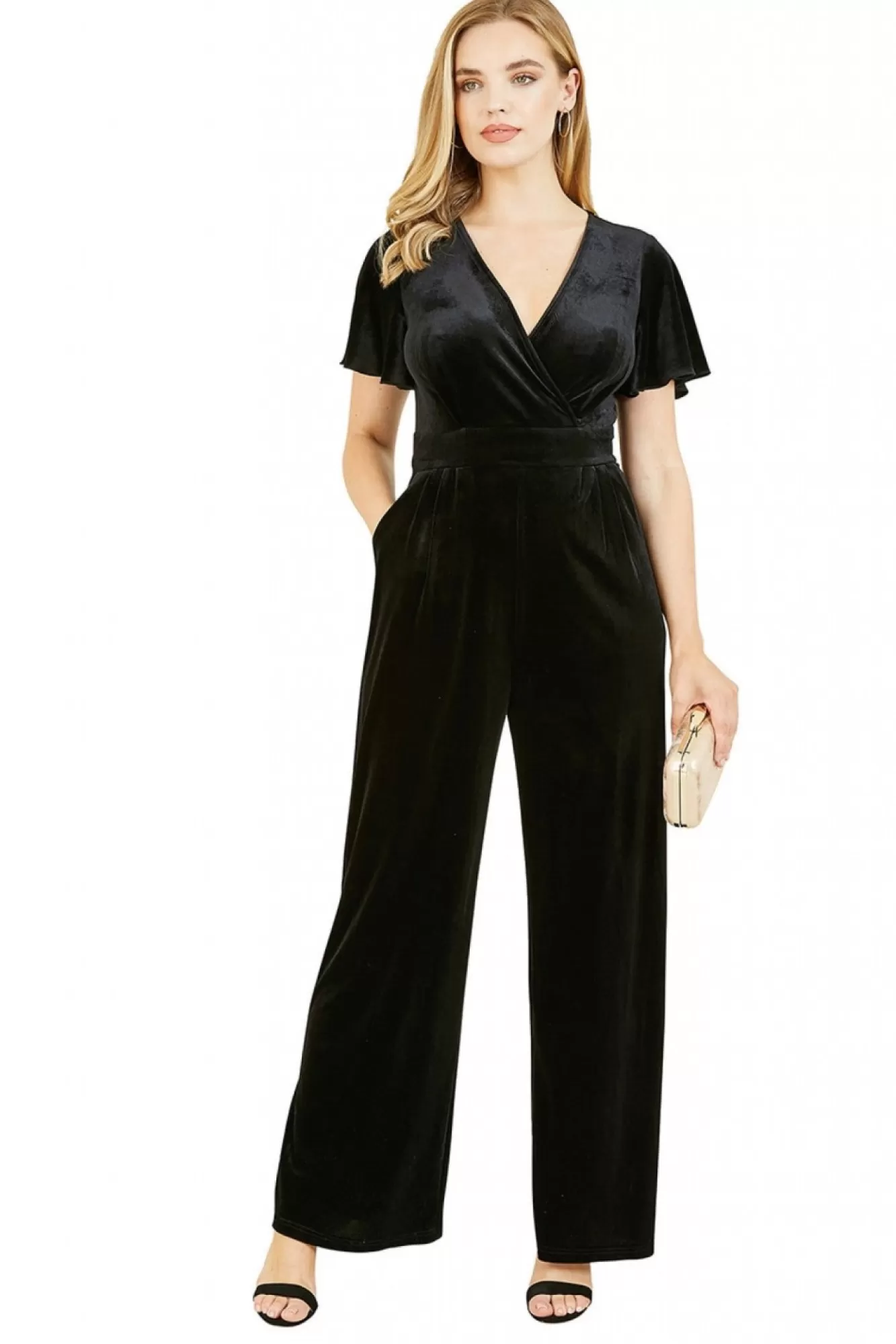 Jumpsuits^Yumi Velvet Jumpsuit With Angel Sleeves Black