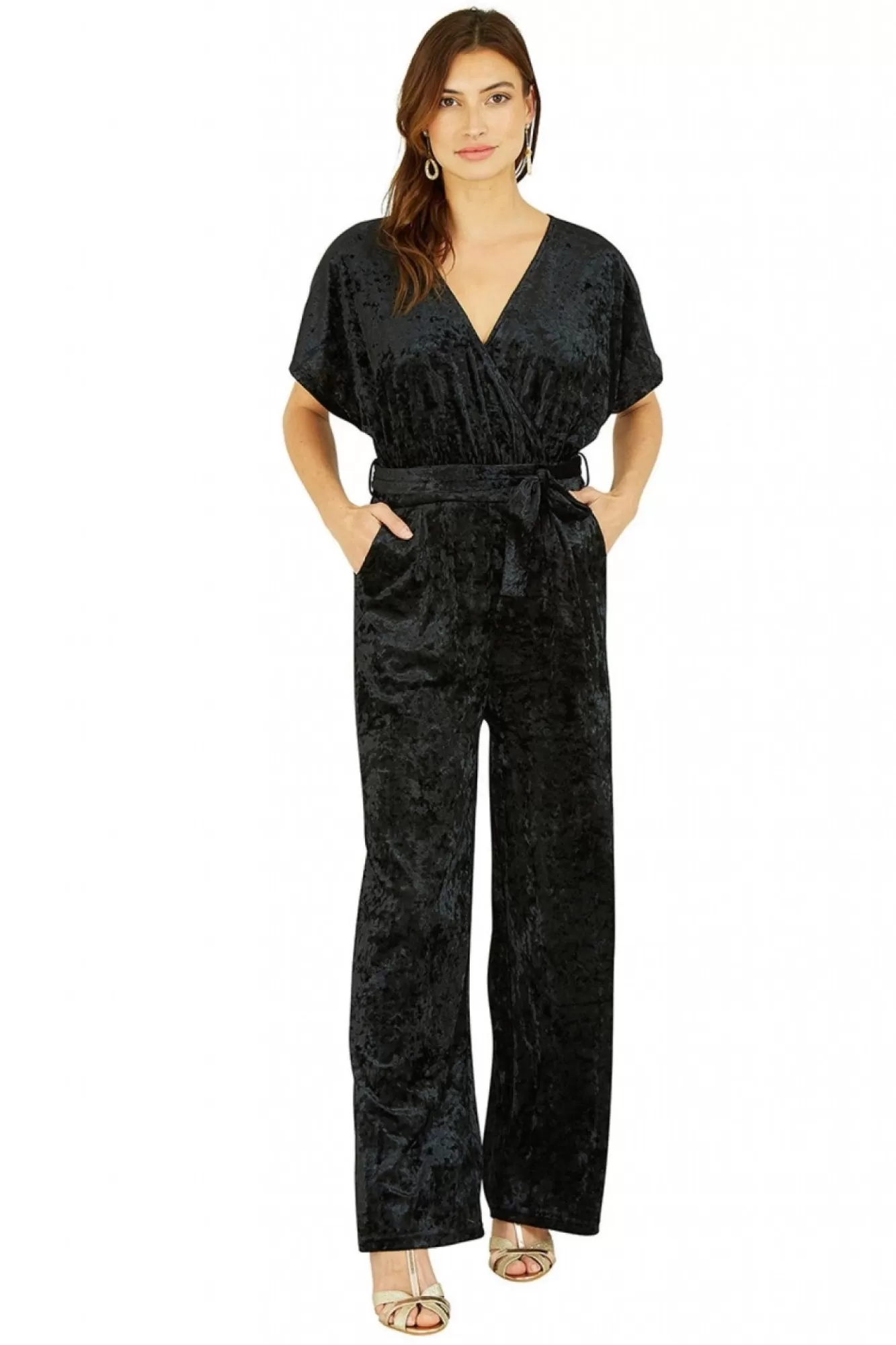 Jumpsuits^Yumi Velvet Kimono Sleeve Jumpsuit Black