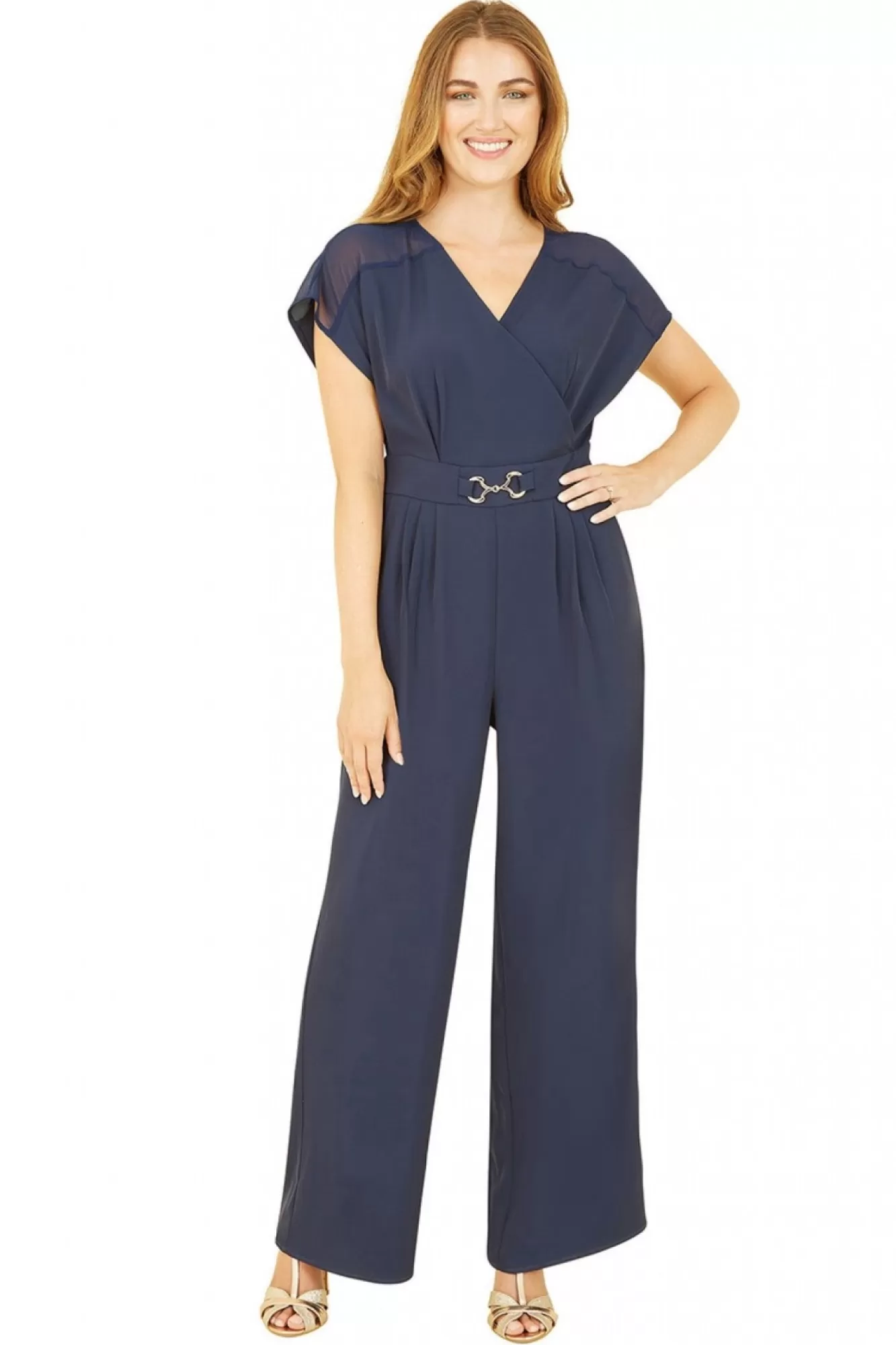 Jumpsuits^Yumi Wrap Jumpsuit With Mesh Panel And Belt Detail Navy